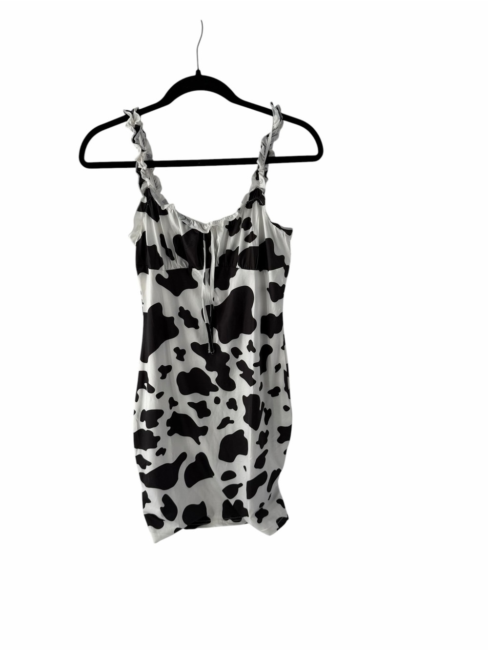 Cow Print Cottagecore Y2K Milkmaid Cosplay Black & White Ruffle Mini Dress Sz M
